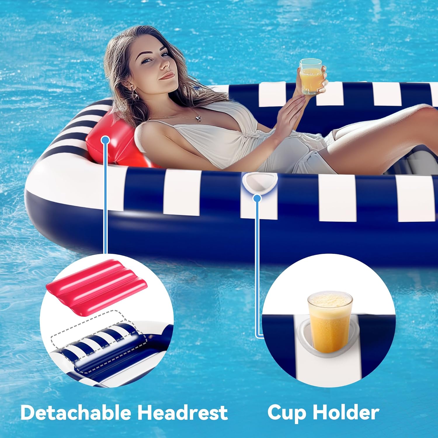 Pool Wave Inflatable Pool Lounger Floats W/Water Sprinkler, 80" x 66" Large Tanning Bed for Adult Kids, Outdoor Sun