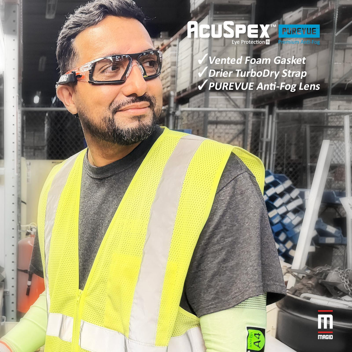 AcuSpex Frameless Clear Safety Glasses, 12 Pairs, TurboDry Strap, ESX4020