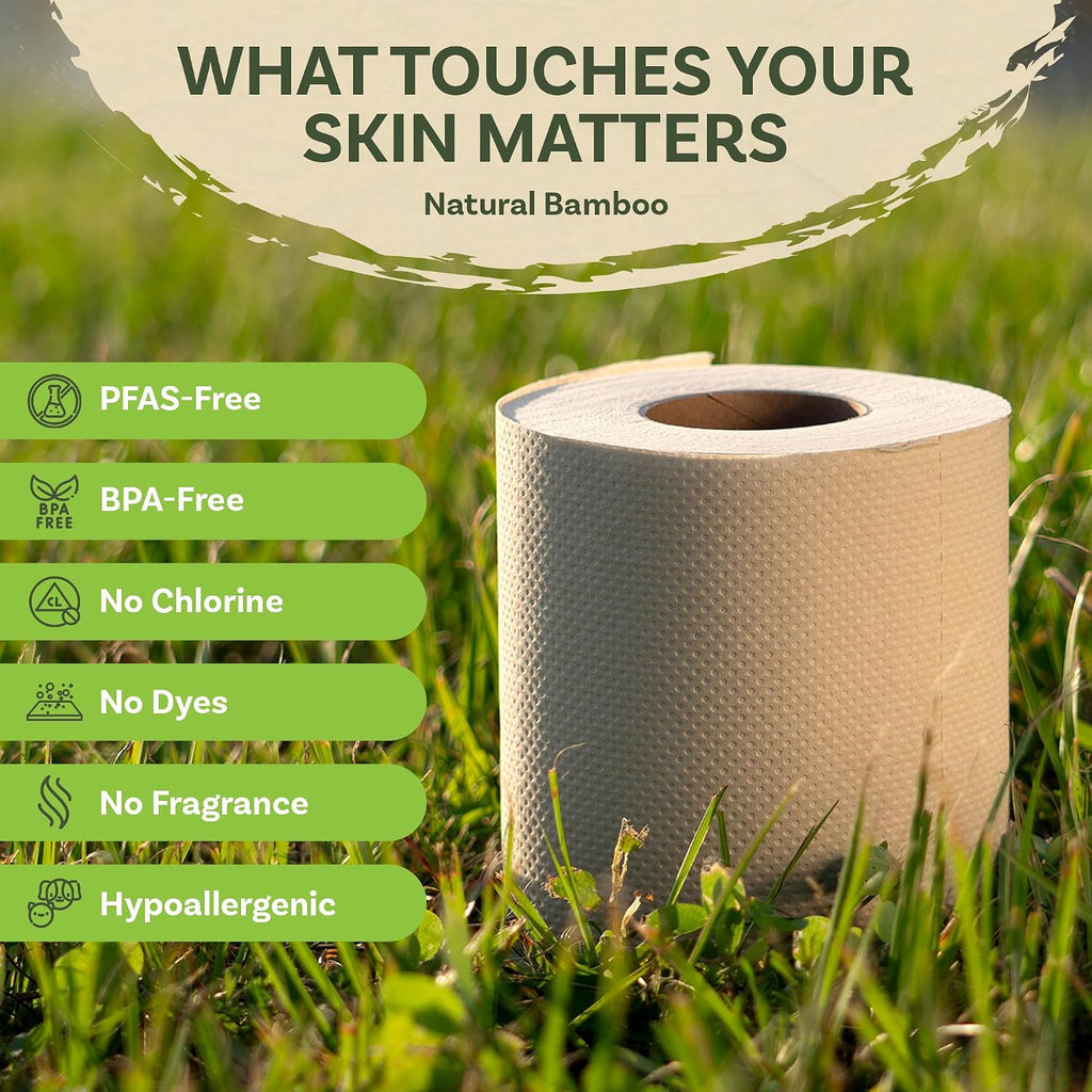 Bamboo Toilet Paper Unbleached, 24 Rolls, 3 Ply and 300 Sheets Bamboo Toilet Tissue - FSC Certified, Biodegradable