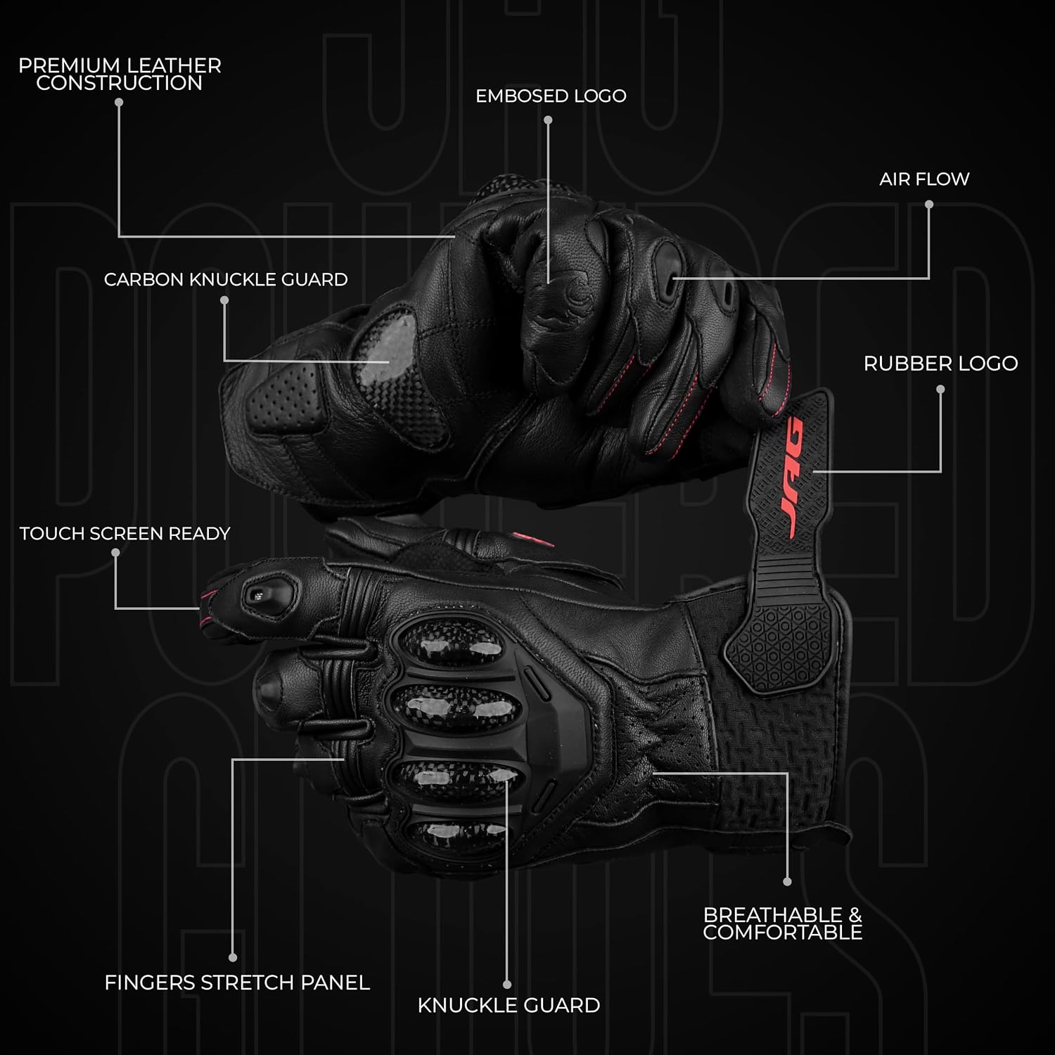 Leather Motorcycle Gloves for Men - Carbon Fiber Knuckle Protection, Motorbike Powersports, Dirt Bike, Touchscreen