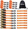 8PK Ratchet Tie Down Straps - 1in x 16feet, 1760LBS Break Strength, 8 Soft Loops, Wear-Resistant Webbing with