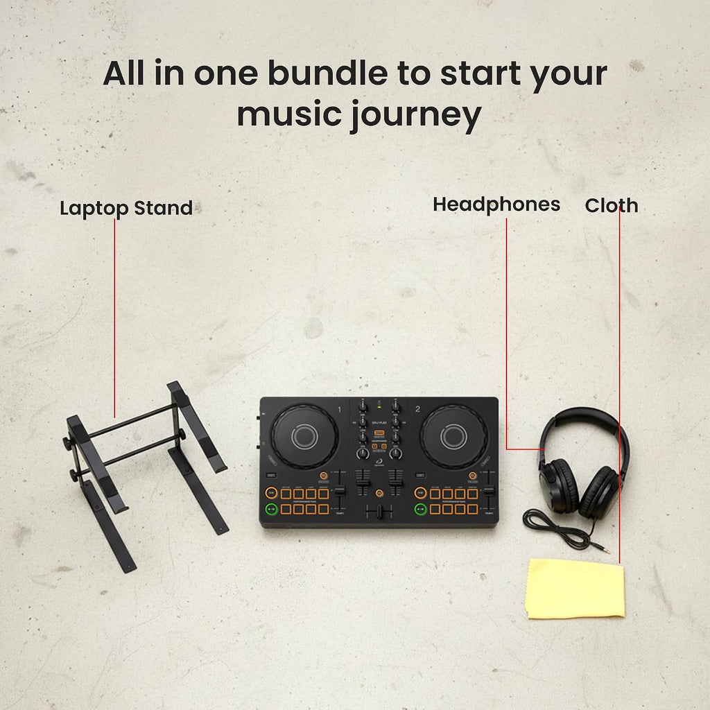 Pioneer DJ AlphaTheta DDJ-FLX2 Compact 2-Channel DJ Controller Bundle with Laptop Stand, Headphones, and Austin