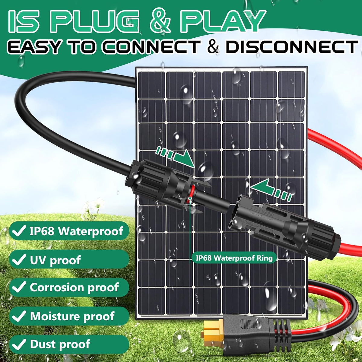 12AWG XT60 Solar Cable 10FT, XT60 Charging Cable 3 15 20 30 40 50FT, XT60 Adapter for Solar Panel to Portable Power Station Solar Generator