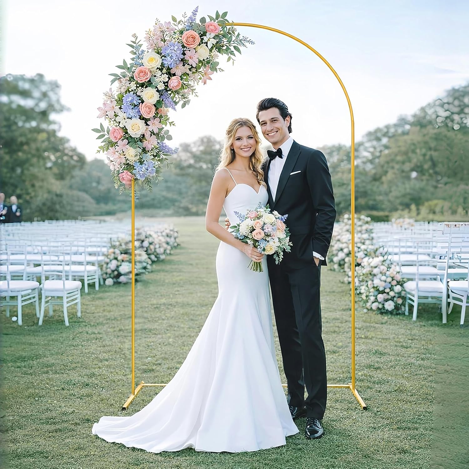 7.2FT Gold Arch Backdrop Stand, Metal Wedding Arch Frame for Ceremony, Balloon Arch Stand for Party, Birthday, Bridal