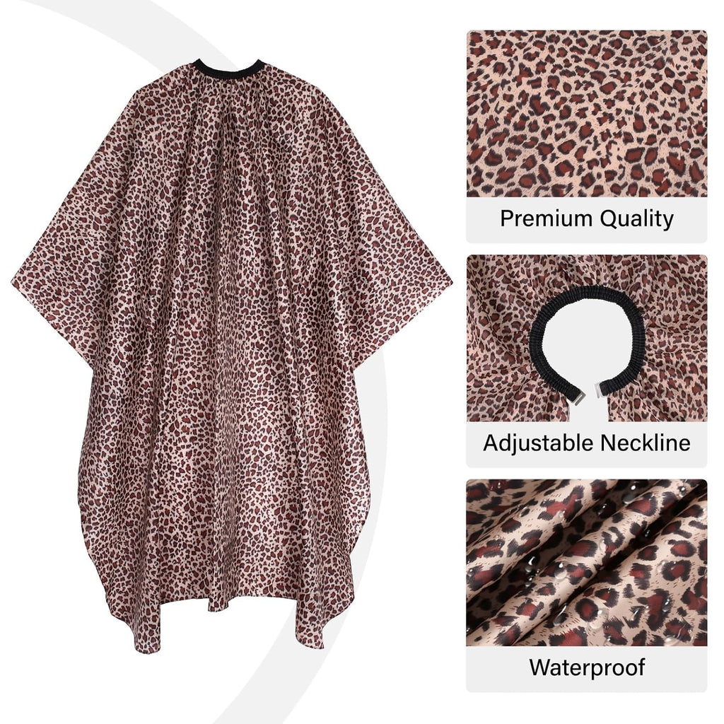 Waterproof Leopard Hair Cutting Cape - 64" x 56" Salon Cape with Adjustable Neckline for Professional Stylists and