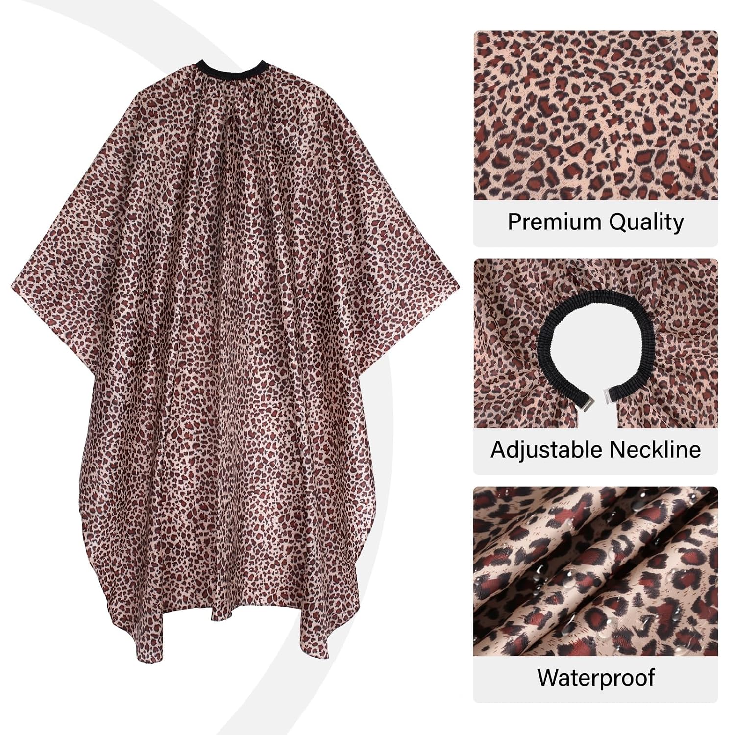 Waterproof Leopard Hair Cutting Cape - 64" x 56" Salon Cape with Adjustable Neckline for Professional Stylists and