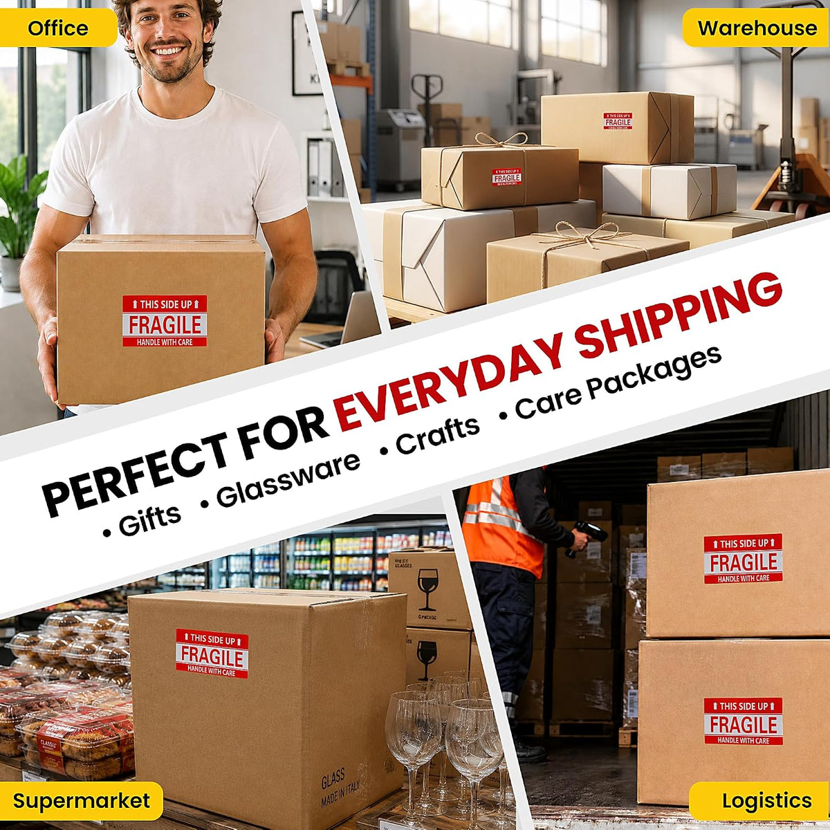 3 × 5 Inch Fragile Stickers Waterproof This Side Up Stickers Strong Adhesive Fragile Labels for Shipping Moving (500