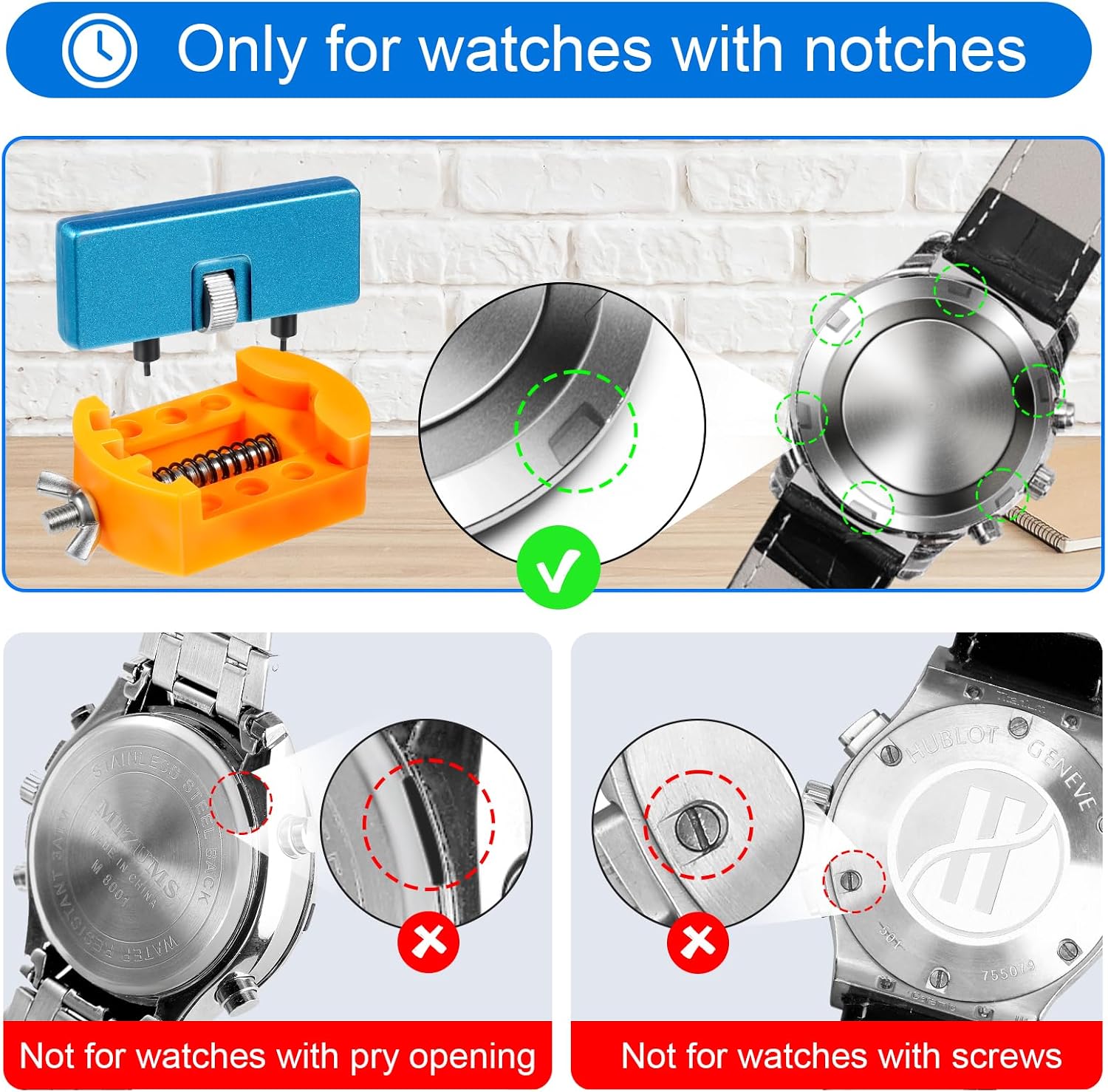 Watch Battery Replacement Tool Kit, Watch Wrench Back Remover for Rotate Open Watch Cover, Watch Case Opener Set with