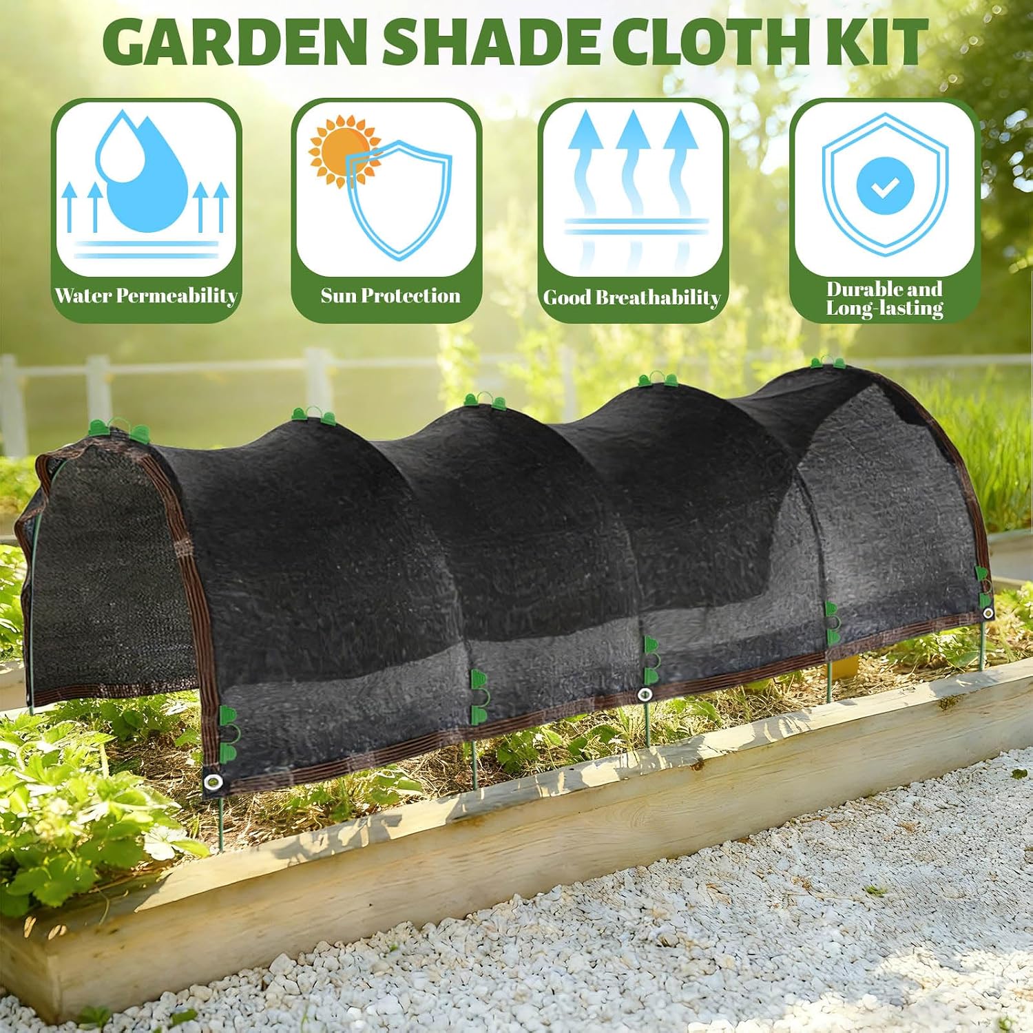 3.3x6.5FT Garden Shade Kit,Includ Garden Sun Shade Cloth with Hoops,Clips,Connectors,Raised Garden Bed Shade Cover