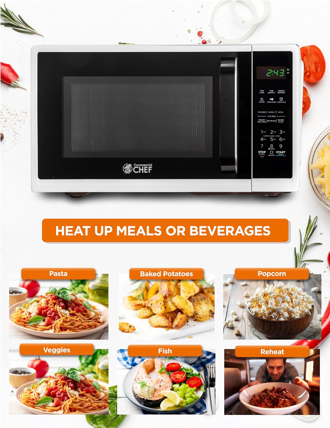 0.9 Cu. Ft. Countertop Microwave Oven, CHM9MW, White | Touch Controls with Digital LED Display, 900W Small Microwave