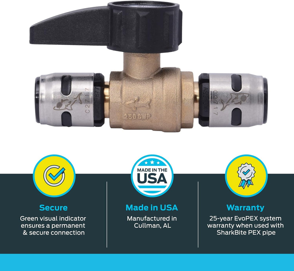 SharkBite 1/2 Inch EvoPEX Ball Valve, Push to Connect Plumbing Fitting, PEX, K22222Z