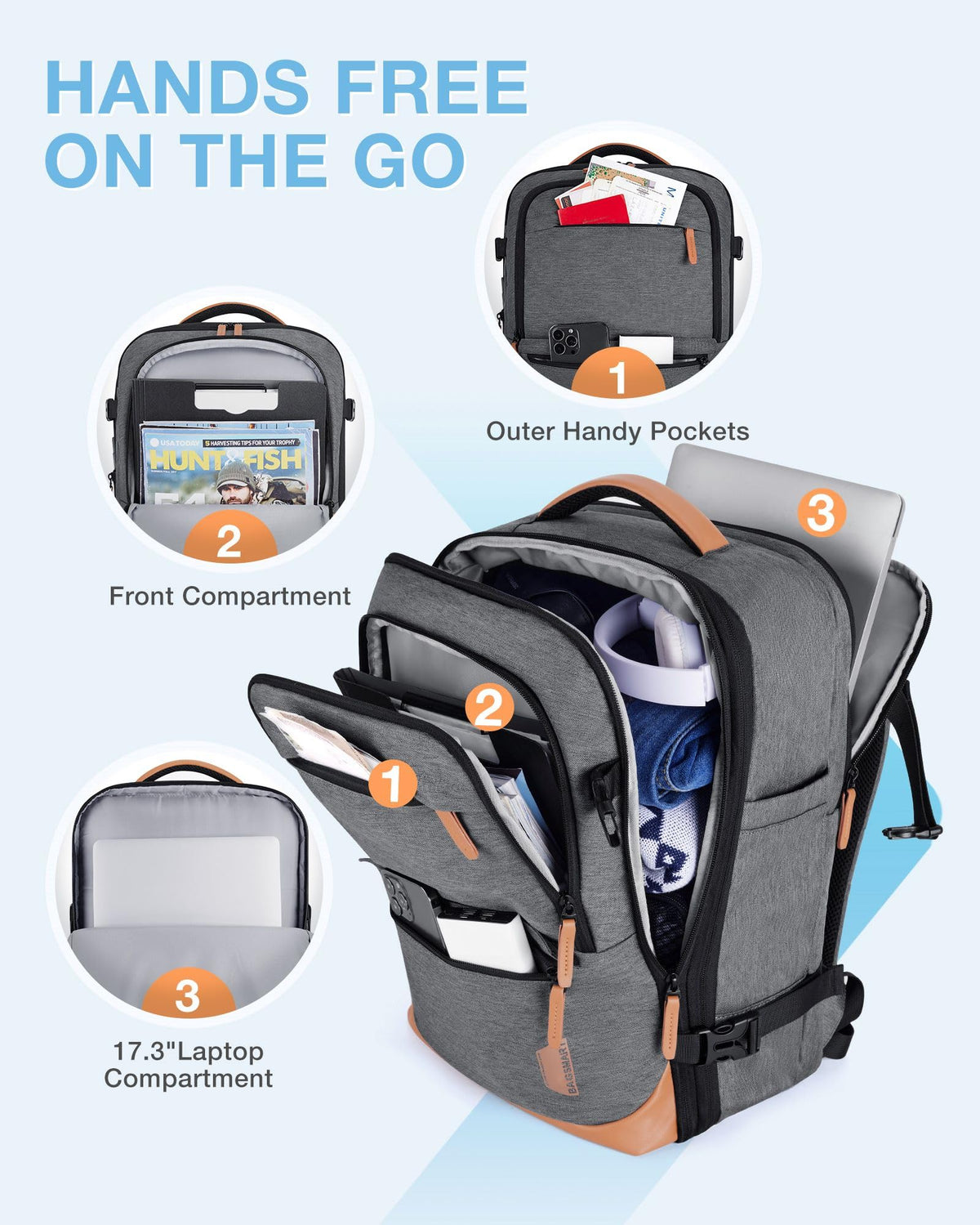 37L Expandable Travel Backpack Compression Carry On Daypack