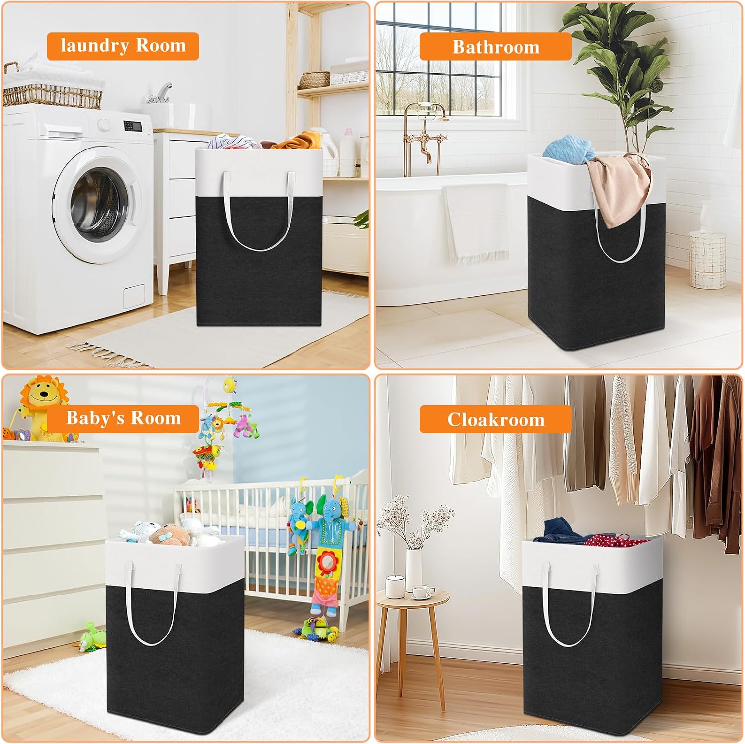 Laundry Basket 3-Pack, Laundry Hamper, 75L-Black | Clothes Laundry Hamper, Collapsible Laundry Basket, Freestanding
