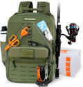 KarryAll Fishing Backpack with Rod Holder 4 Tackle Boxes, 40/26L | Tackle Bag Storage Fishing Gear and Equipment