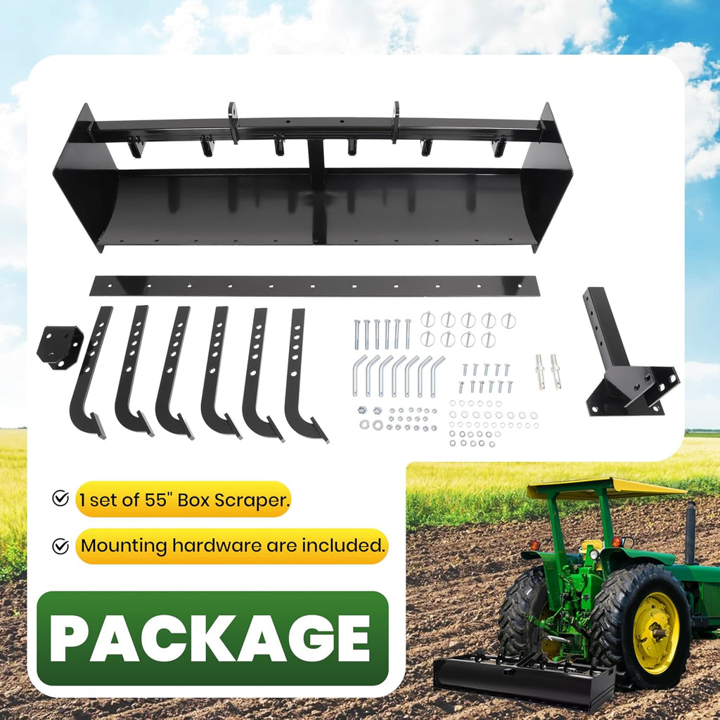 55" 3-Point Box Scraper Compatible with CAT-0 Garden Lawn Mower Tractor w/Adjustable Blade for Gravel Snow
