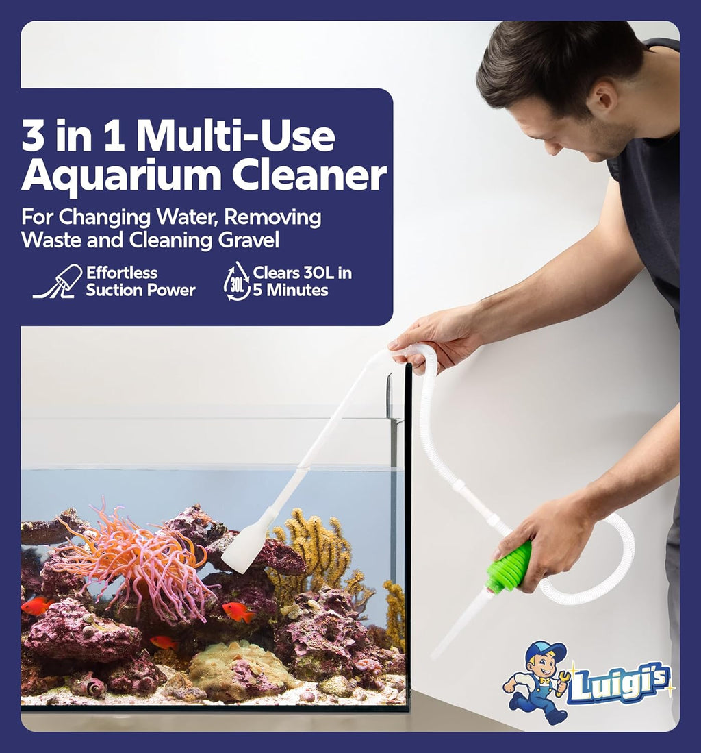 Fish Tank Cleaner - Turtle Tank Accessories - Gravel Vacuum for Aquarium - Hand Siphon Hose to Remove and Change