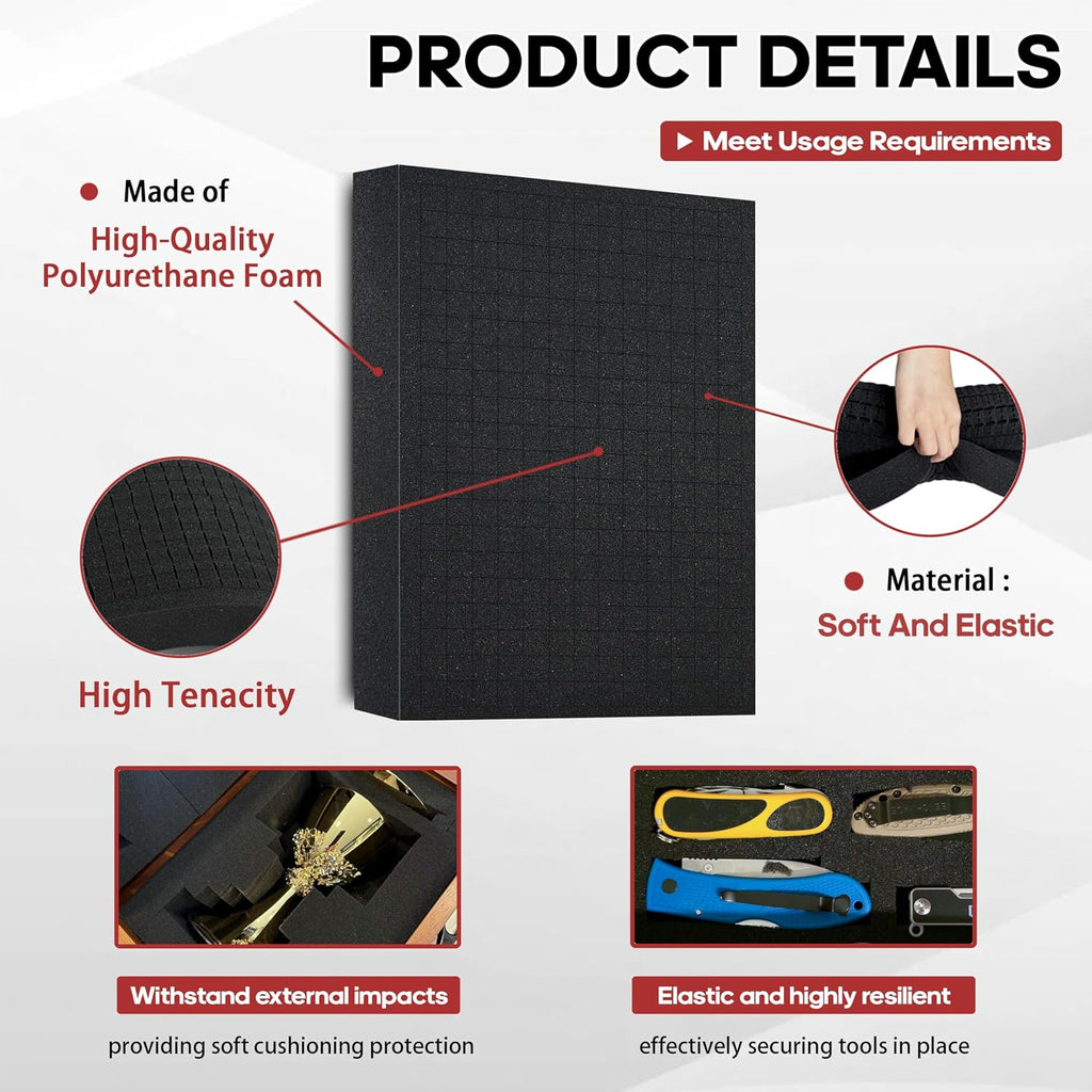 4‑Pack Pick and Pluck Foam Insert, Pre‑Cube Customizable Foam