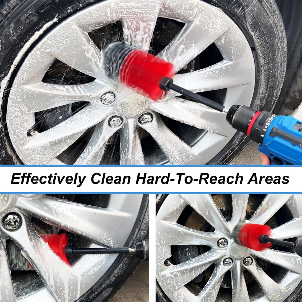 Wheel Brush Kit, Soft Drill Wheel Cleaner Brush, No Scratches Highly Dense Car Cleaning Brush Set for Wheels, Rims
