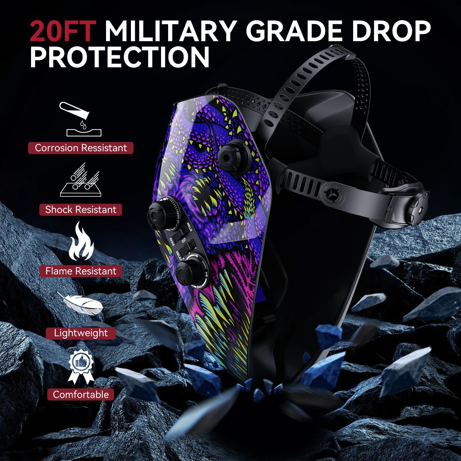Auto Darkening Welding Helmet, 3.94"X3.66" Large Viewing Screen | 1/1/1/1 True Color Lens, 1/25000s Auto-Darkening, 4