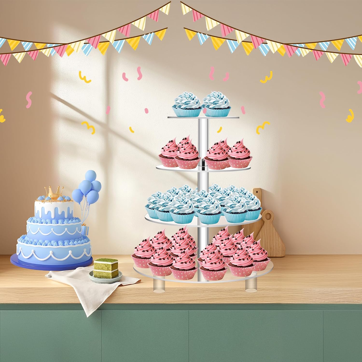 Large 4 Tier Acrylic Cupcake Stand,Round Cake Stand for Party