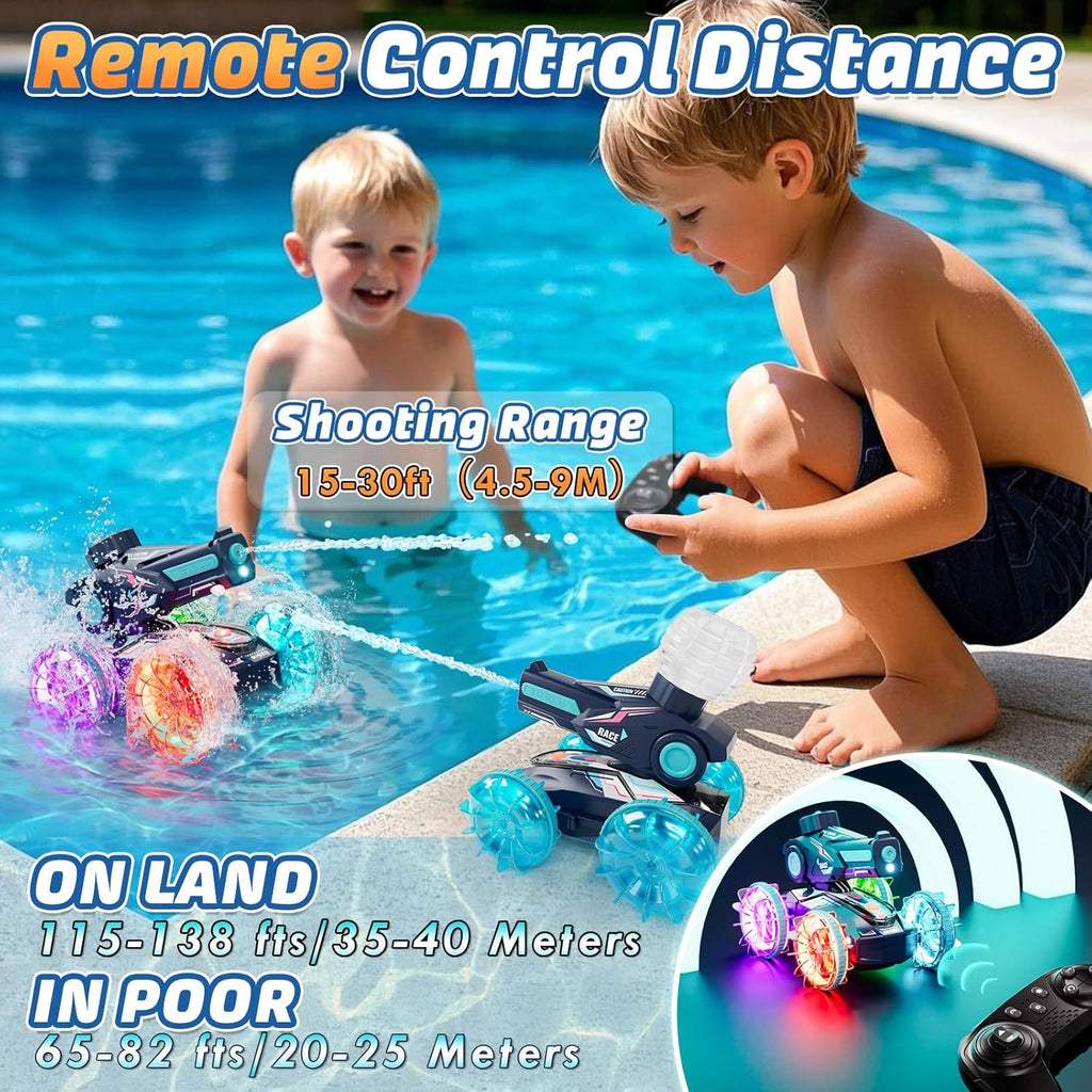 Amphibious Remote Control Car, 4WD RC Cars for Boys Age 8-12 with Water Gun, Remote Control Boat for Kids, 2.4 GHz