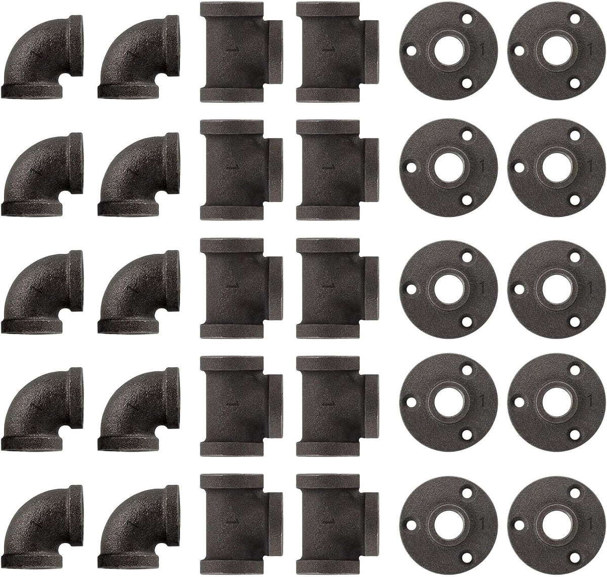 30 Pack 1 Inch Cast Iron Pipe Fittings with Elbows Tees Flanges