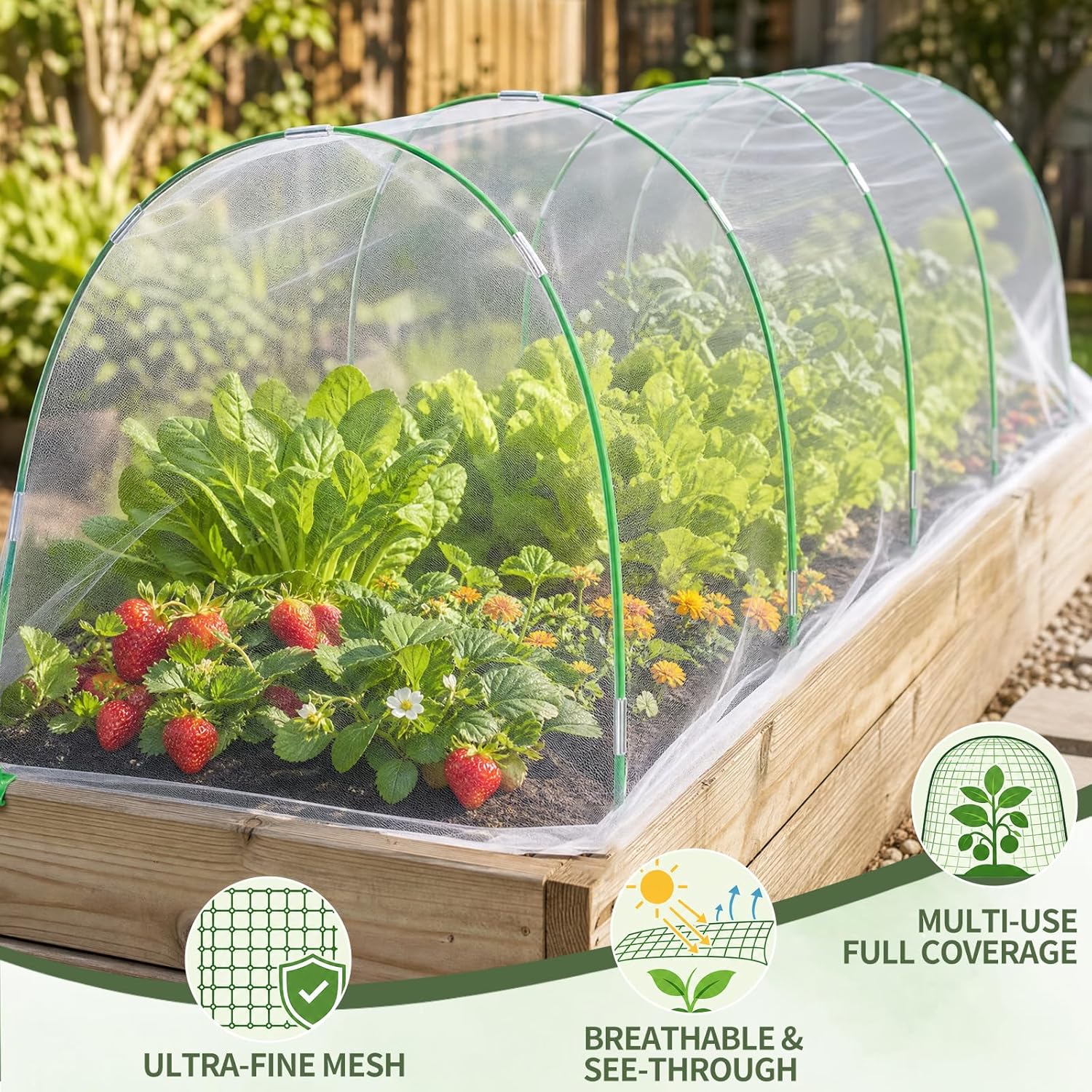 10×20 FT Ultra Fine Garden Mesh Netting with 36PCS Fiberglass Hoops, Reusable Raised Garden Bed Cover for Vegetables