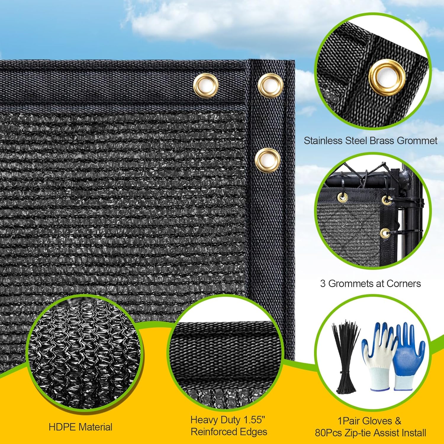 Privacy Fence Screen,with Gloves, 6X50FT Heavy Duty 220GSM 98% Blockage Privacy Screen Fence for Outdoor Wall Garden