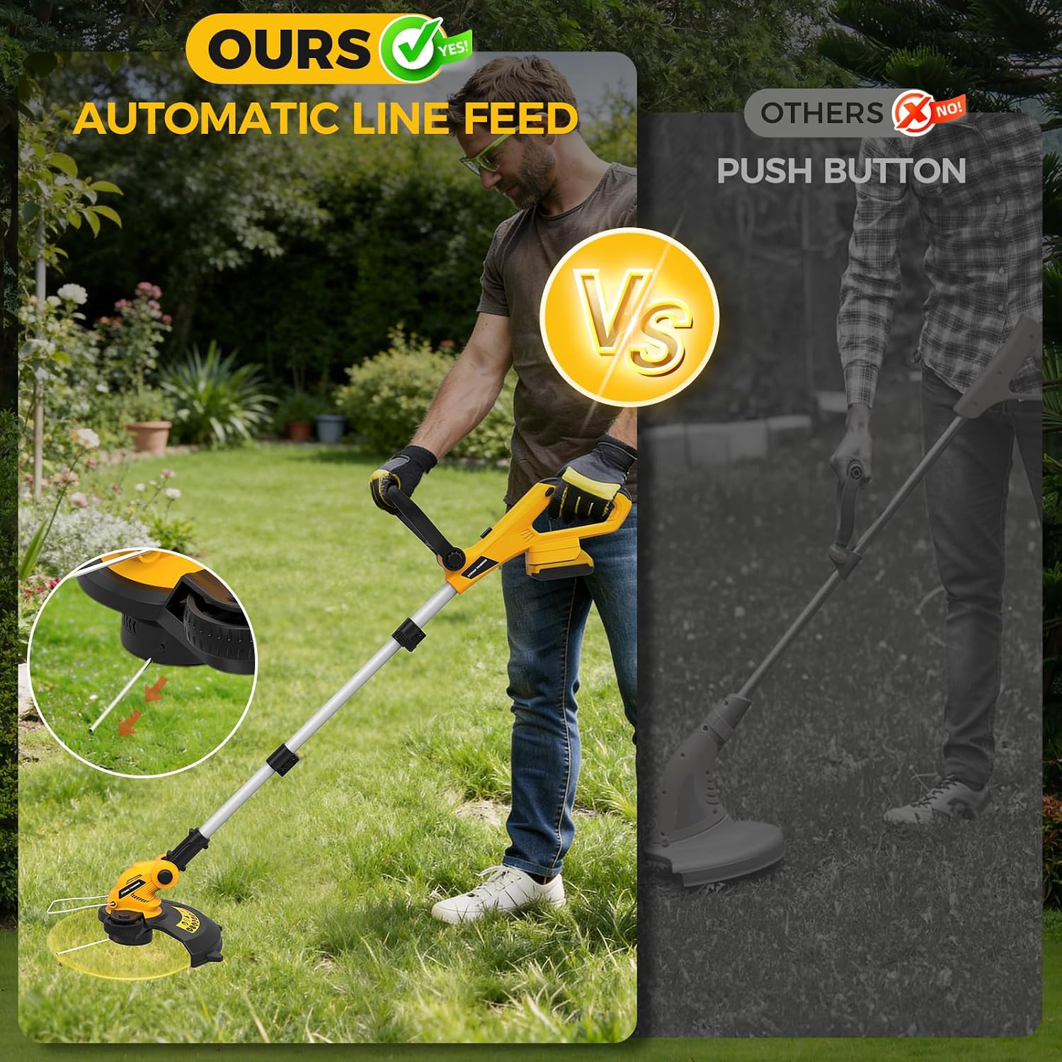 Cordless String Trimmer Compatible with Dewalt 20V MAX Battery (Tool Only) | 12" 3 in 1 Lawn Edger with 8 Spare