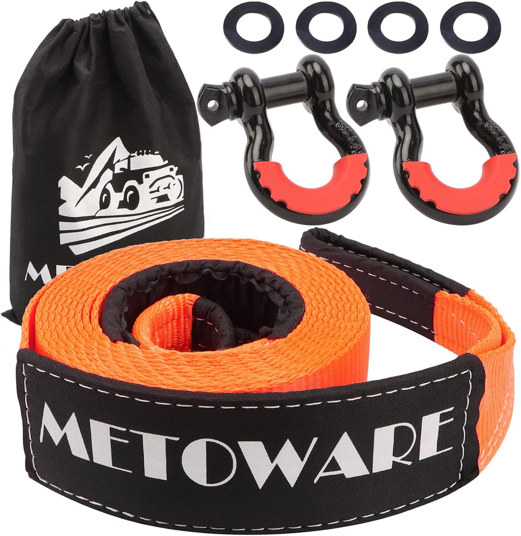 Heavy Duty Tow Strap Recovery Kit with D Ring Shackle, 3" x 20ft