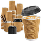 12 oz Coffee Cups-90 Pack Disposable Coffee Cups with Lids and Straws