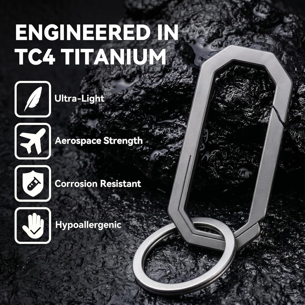 Titanium Carabiner Keychain Clip, Small EDC Key Holder, 2.12-Inch | Titanium Key Ring, One-Piece Integrated, Quick