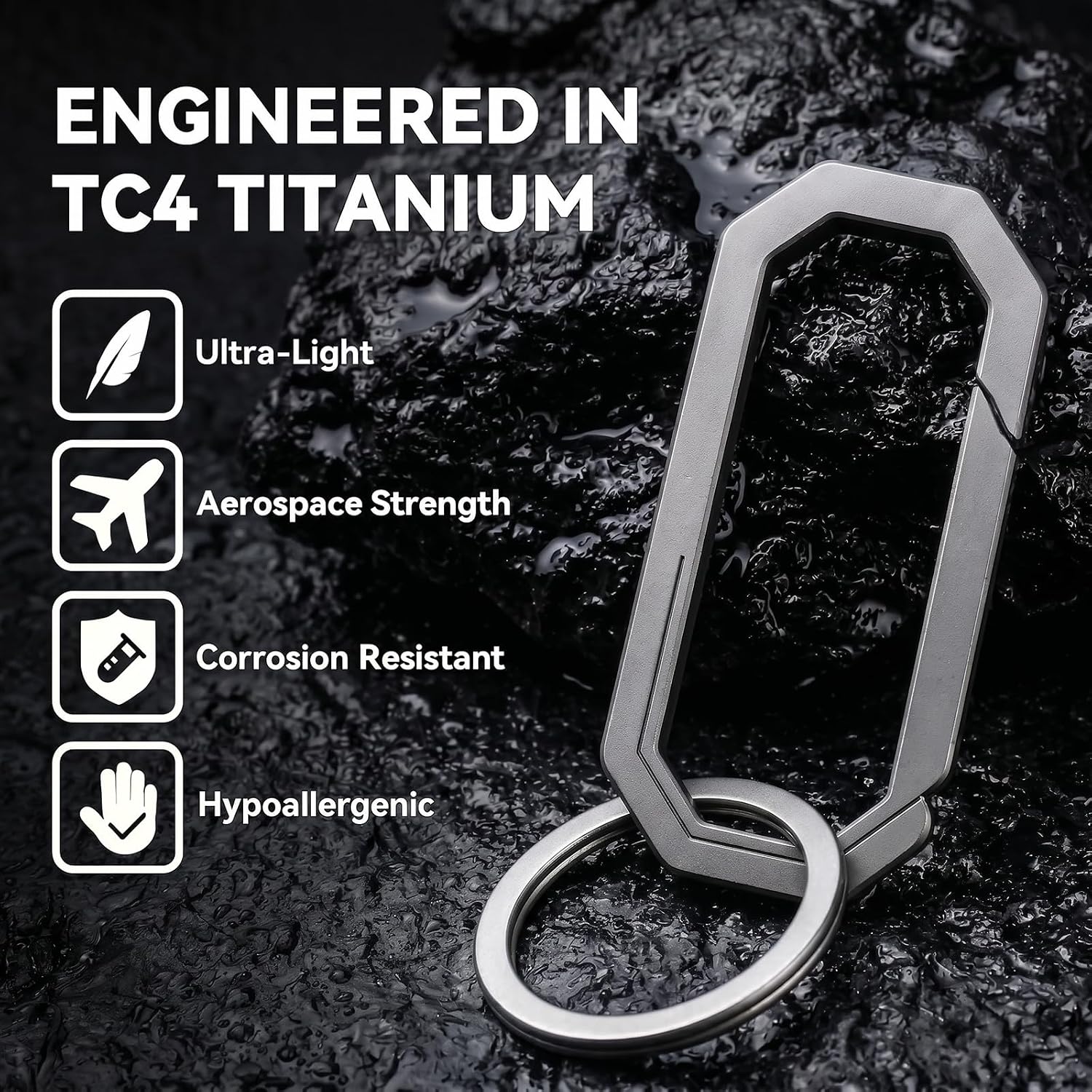 Titanium Carabiner Keychain Clip, Small EDC Key Holder, 2.12-Inch | Titanium Key Ring, One-Piece Integrated, Quick