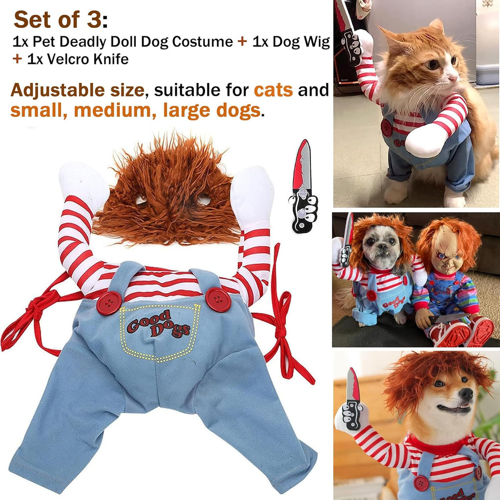 Deadly Doll Pet Costume, Funny Dog Cosplay Halloween Costume, Cute Clothes for Small to Large Dogs & Cats, Puppy