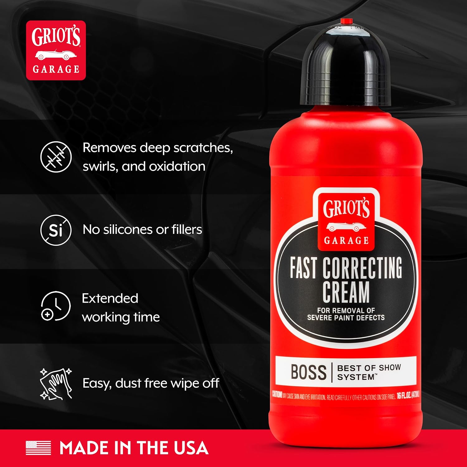 BOSS Fast Correcting Cream for Car Polishing and Detailing, Swirl, Scratch Remover for Vehicles, 16oz