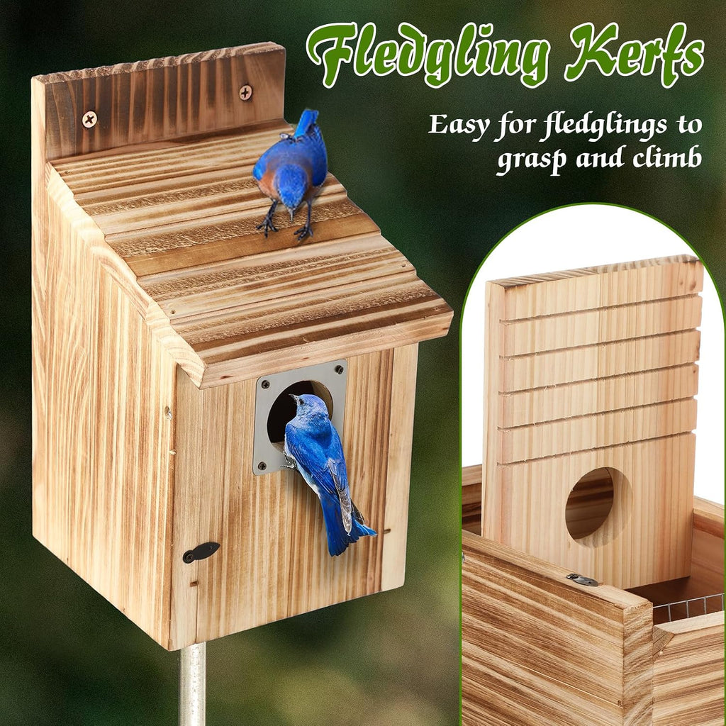 Bluebird Houses for Outside, 1-1/2” Entrance Hole Wooden Bird Houses for Outdoor with Metal Predator Guard, Secure