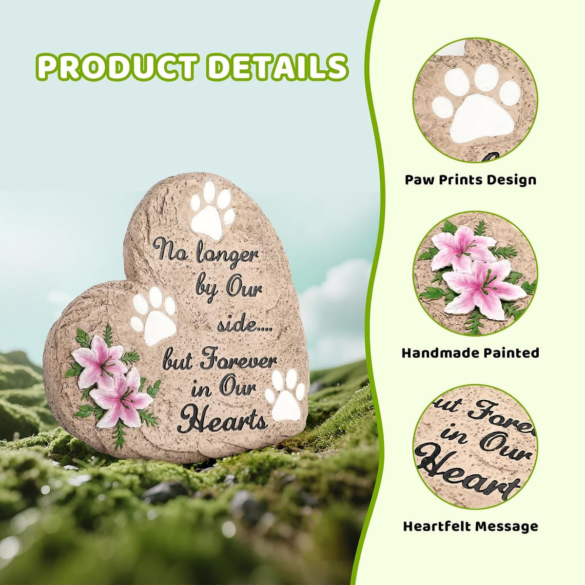 Dog Memorial Gifts for Loss of Dog Sympathy Gift, Heart Shaped Pet Memorial Gifts for Dogs, Pet Dog Memorial Stone