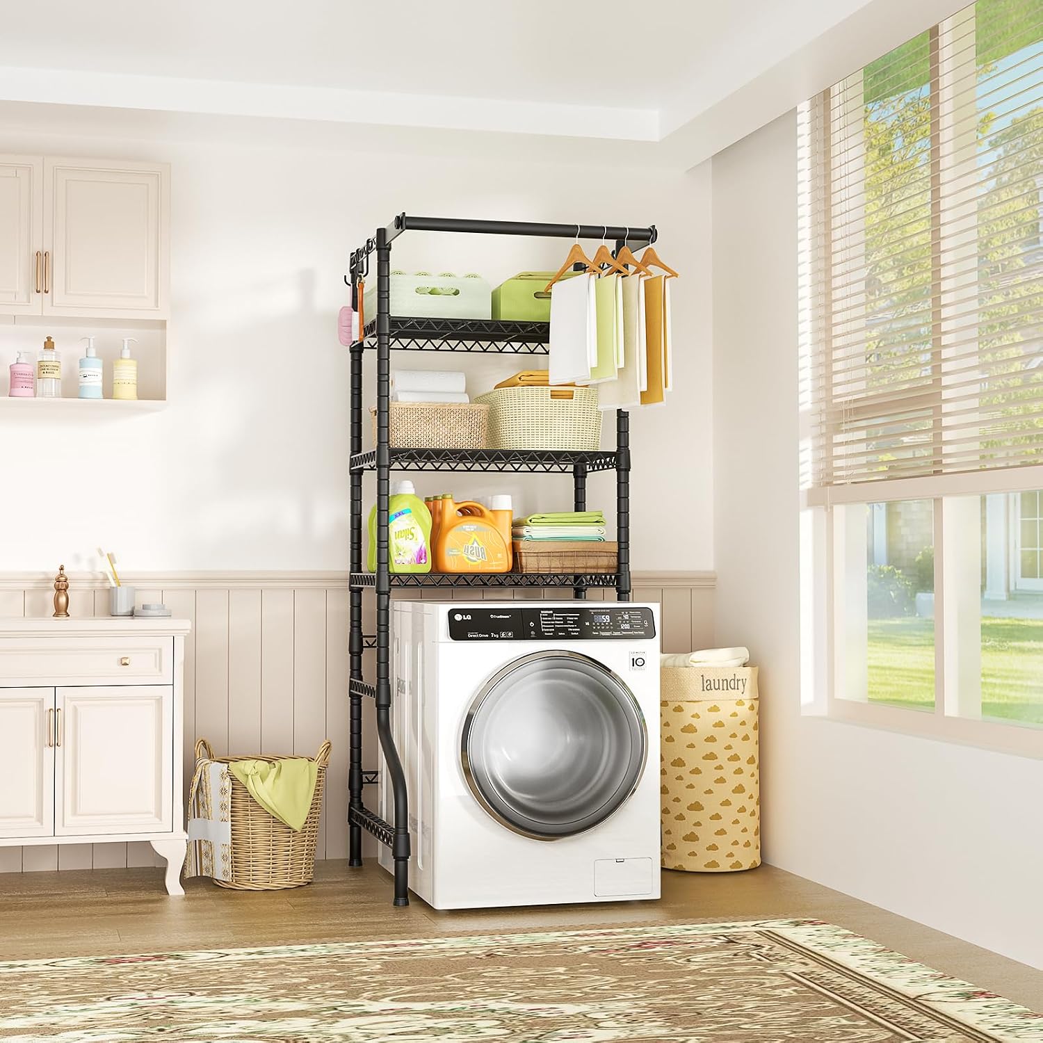 U11 Mini Over Washer and Dryer Shelves, 3 Tiers Laundry Room Storage and Organizer Standing Shelf, Metal Freestanding