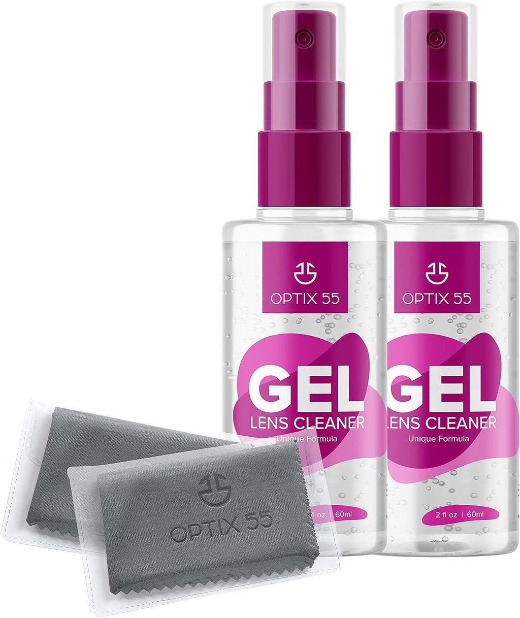 Gel Lens Cleaner Kit - (2) 2oz Eye Glasses Cleaner Gel Spray + (2) Microfiber Cleaning Cloths | Safe for AR Coated &