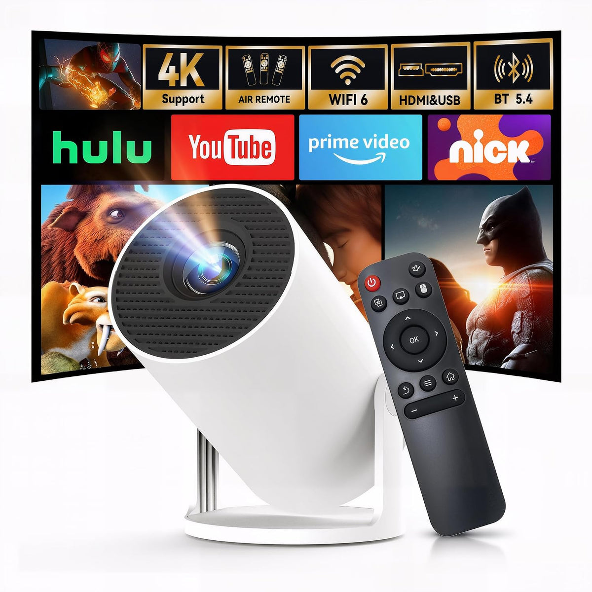 [Built-in Apps & 2026 Upgraded] Mini Projector with Wi-Fi 6 & Bluetooth 5.4, 1080P 4K Support Full HD, Auto Keystone