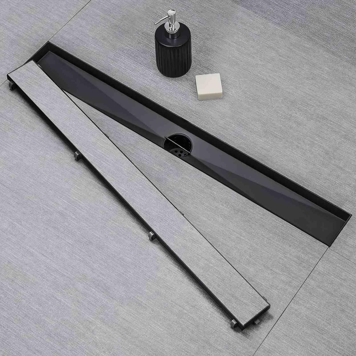 Linear Shower Drain 54 inch Matte Black with Tile Insert Panel
