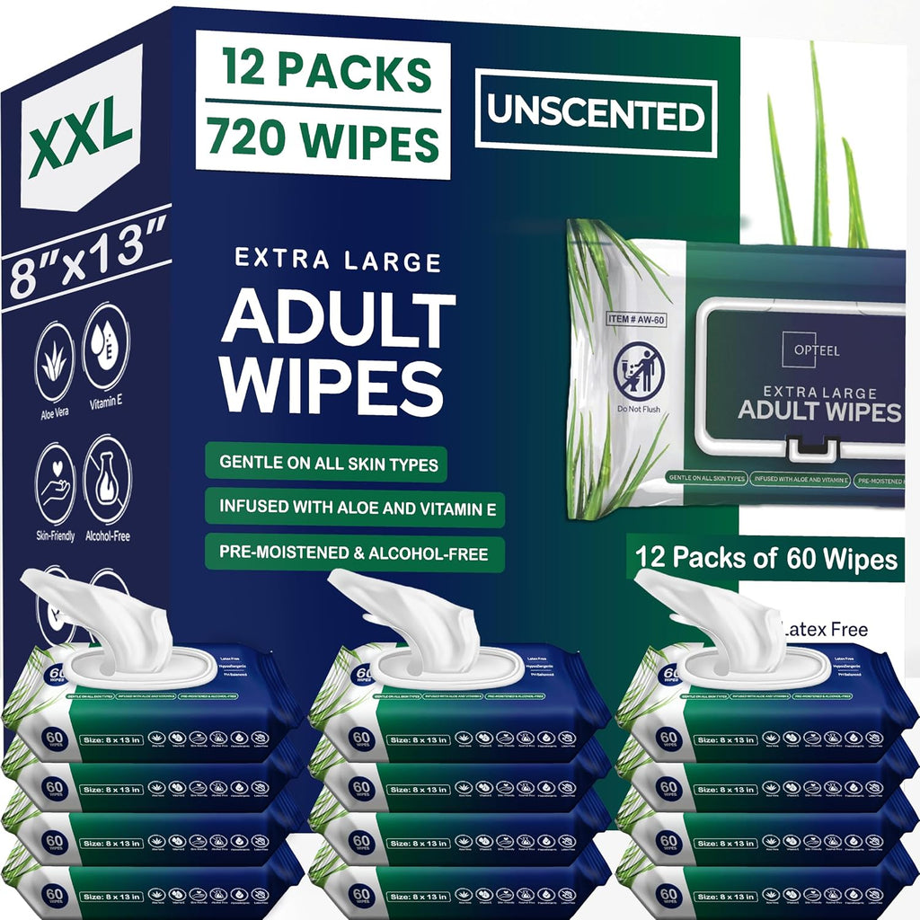 Adult Wipes for the Elderly – Extra Large 8x13, Pre-Moistened 720ct
