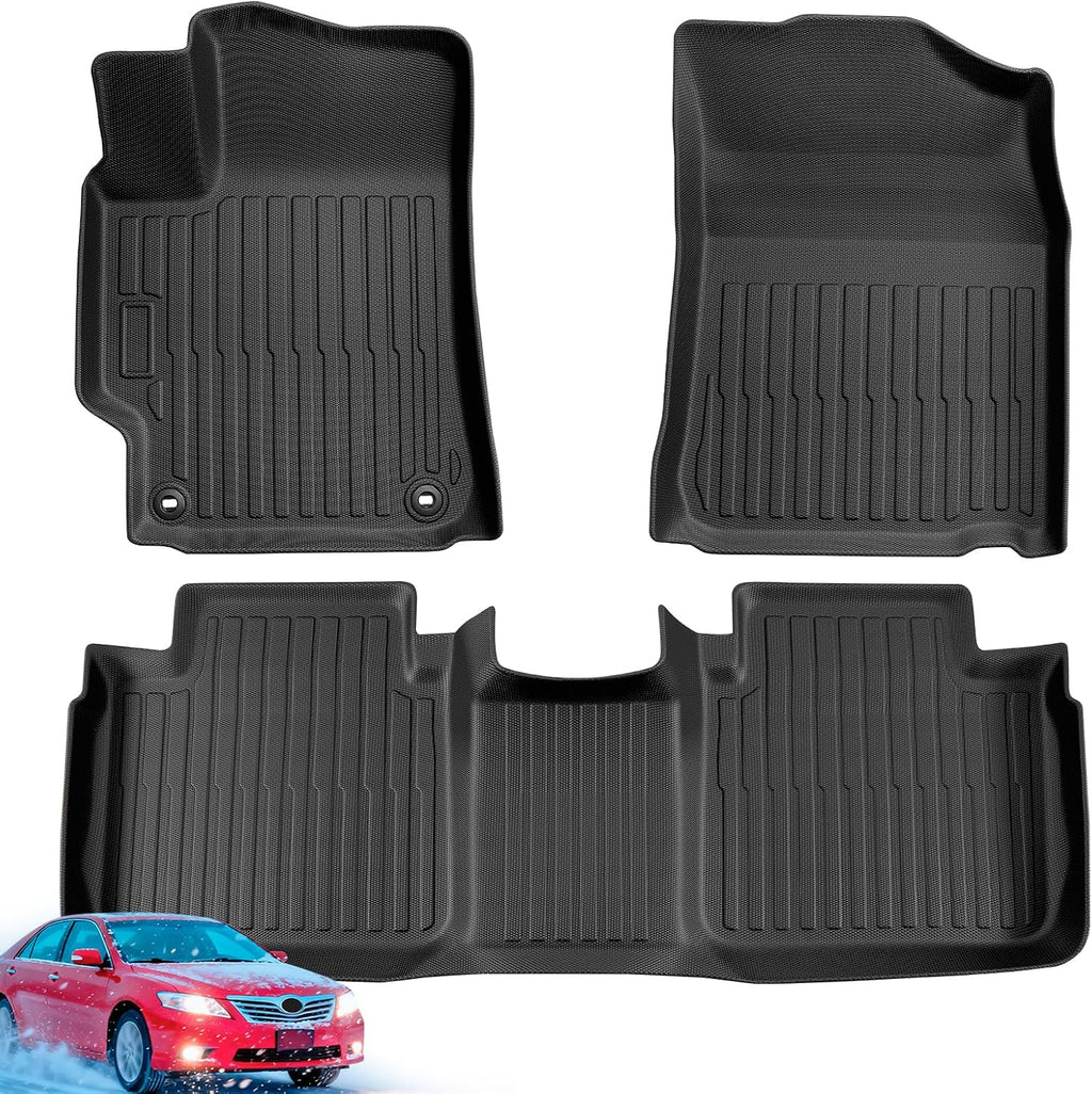 Car Floor Mats for Toyota Camry: 2007-2011 All Weather Interior Accessories, TPE Tech Rubber Black Front Rear Liners