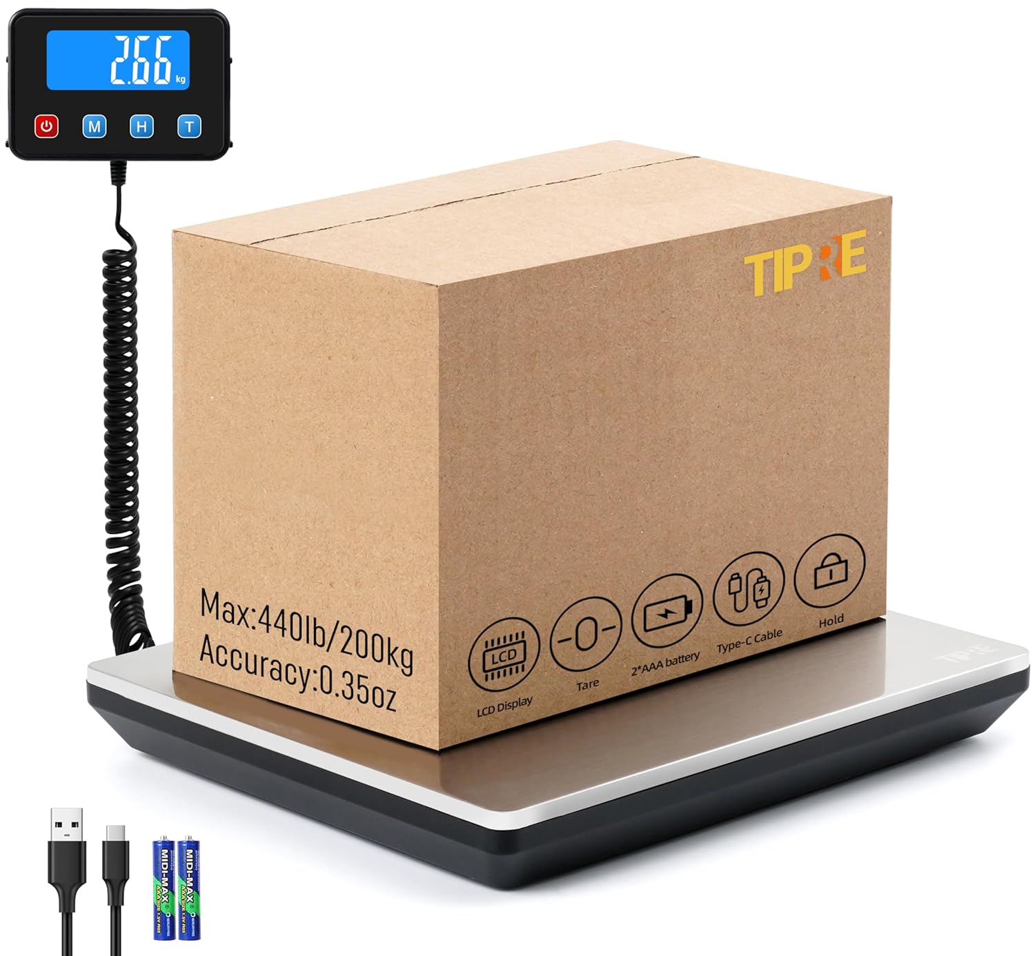 Shipping Scale 440lbs for Packages, Heavy Duty Digital Postal Scale with LCD Display 0.35 oz High Precision Express