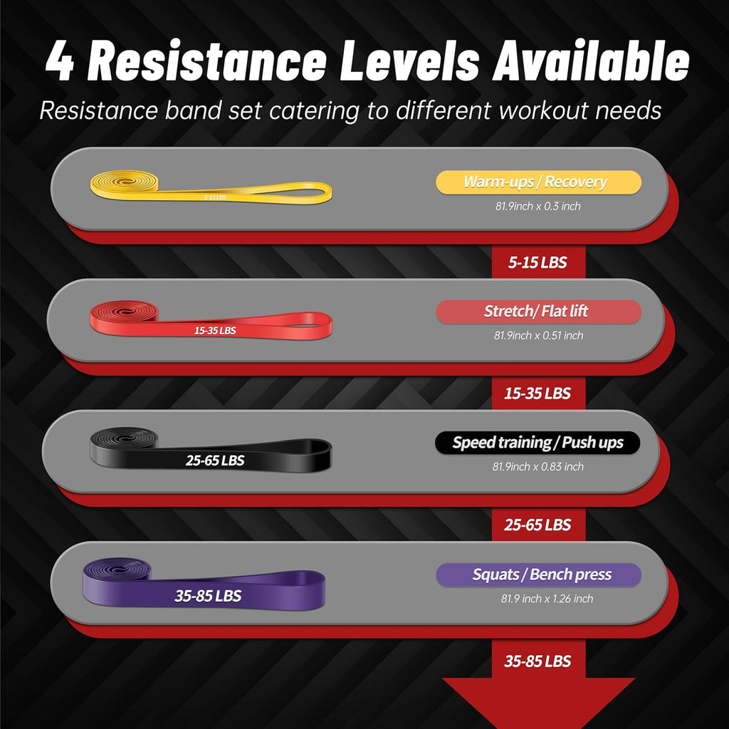 Resistance Bands for Working Out, 4-Level Pull Up Assistance Bands, Exercise Bands for Women & Men, Stretch Workout