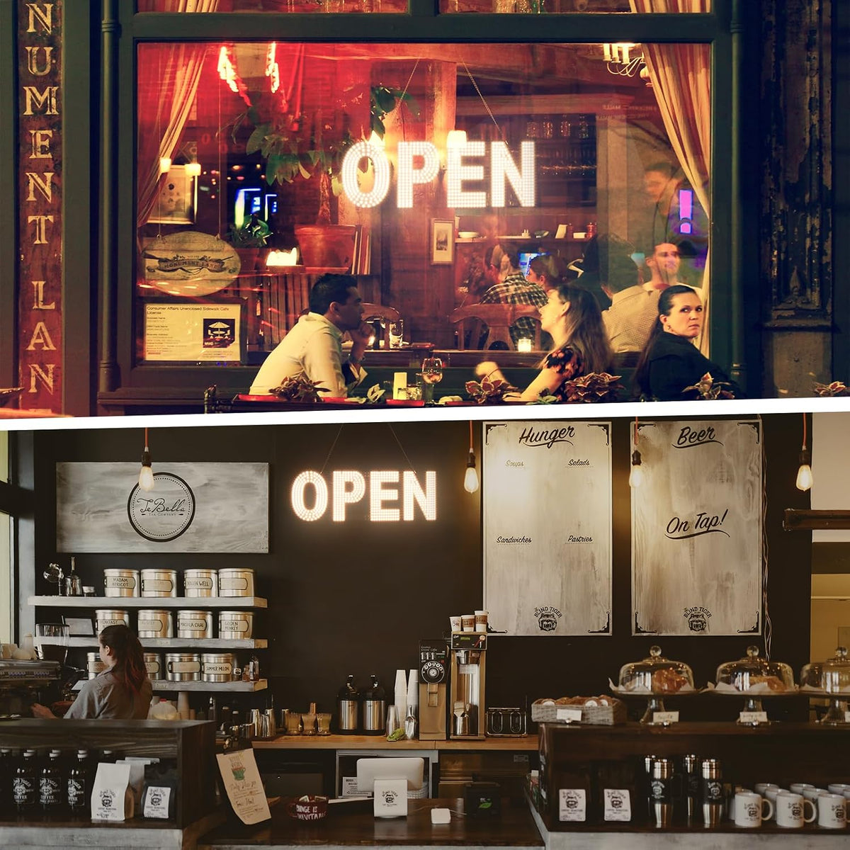 LED Open Sign for Business, 30"x10" Dimmable Brightness Large Electric Light Up Sign, Hanging Installation for Store