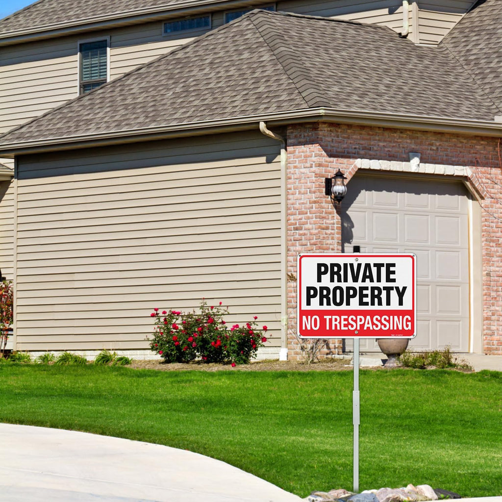 Large No Trespassing Sign Private Property Sign with 36" Stake for Outside - 2 Pack - 14"x10" .040 Rust Free Heavy