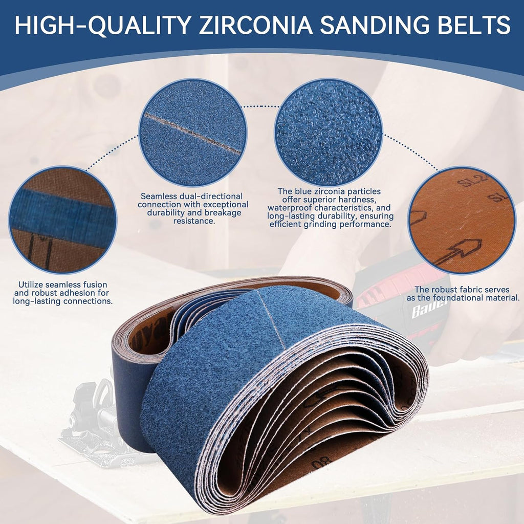 3x21 Inch Sanding Belts 21 Pcs 7 Grits Sizes (3 Each of 40/60/80/120/150/240/400 Grits) Heavy Duty Belt Sander Zirconia Belt Sander Paper for Wood, Metal, Stainless Steel, Cars, and Furniture