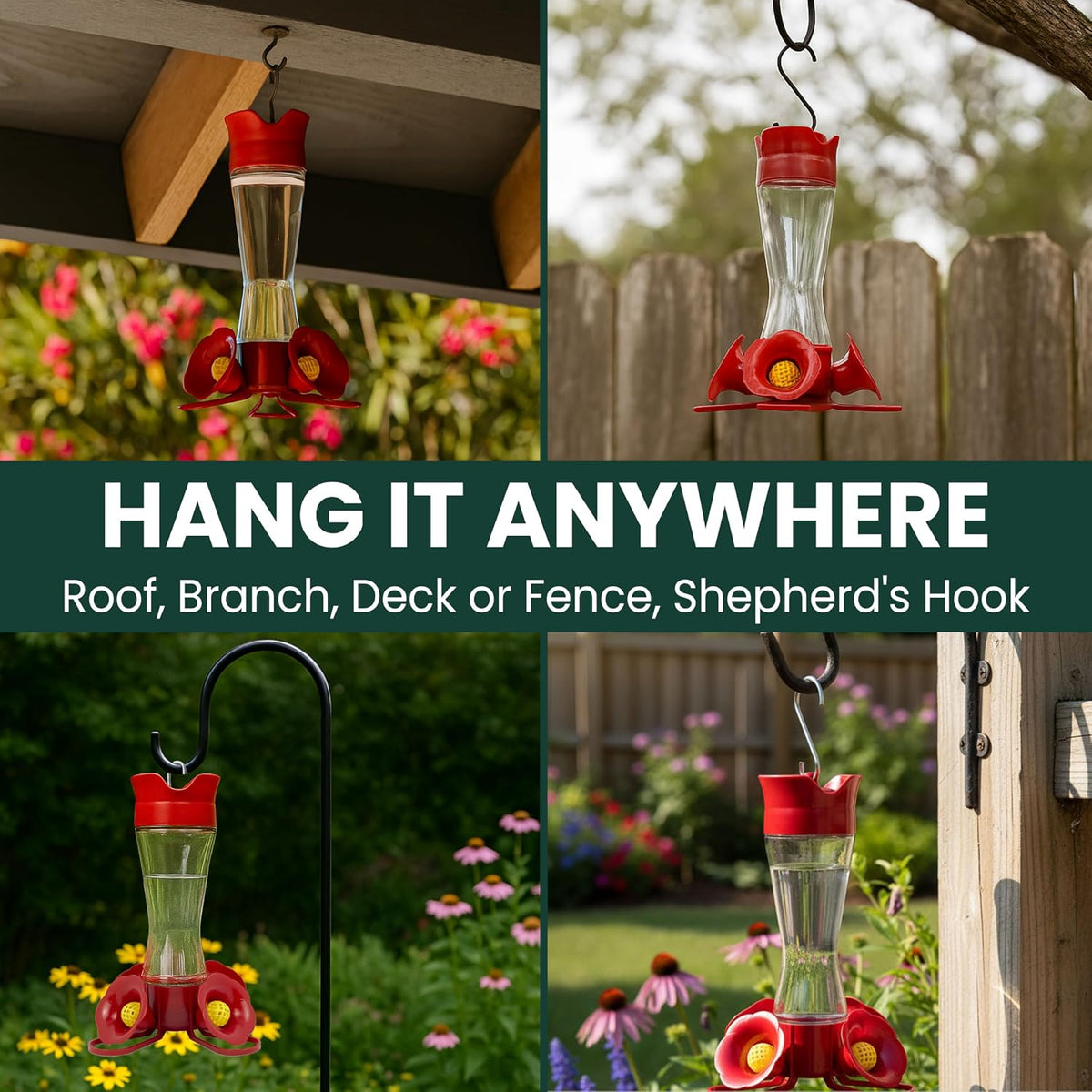 Glass Hummingbird Feeders for Outdoors, 8 oz Nectar Capacity