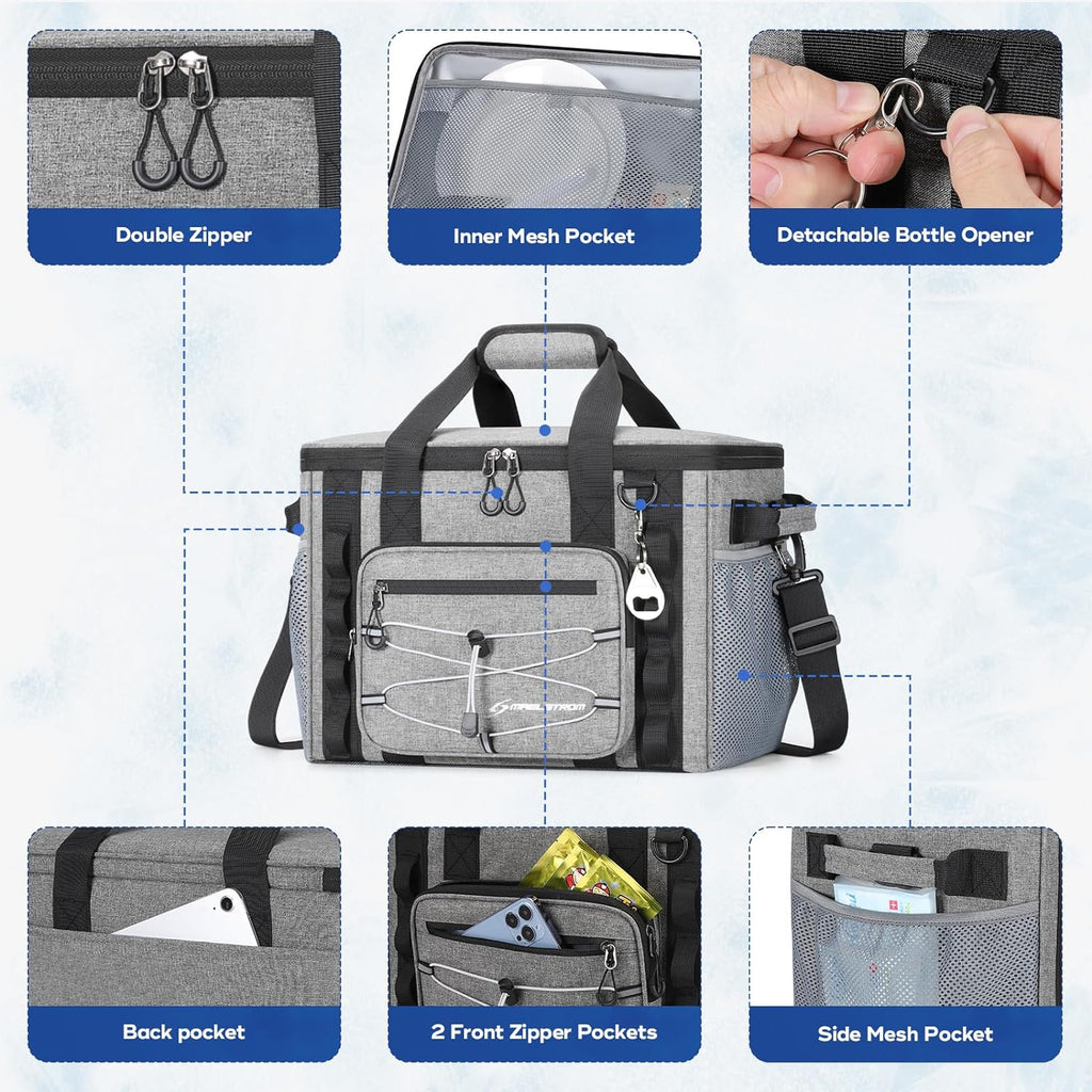 30/40 Can Soft Cooler Bag, Leakproof Insulated Ice Chest | 24h Cold (With Ice), 5-Layer Insulation, Multi-Pockets